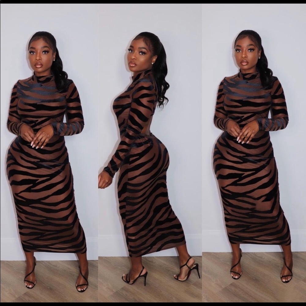 Brown and Black Zebra print dress. Very cute on